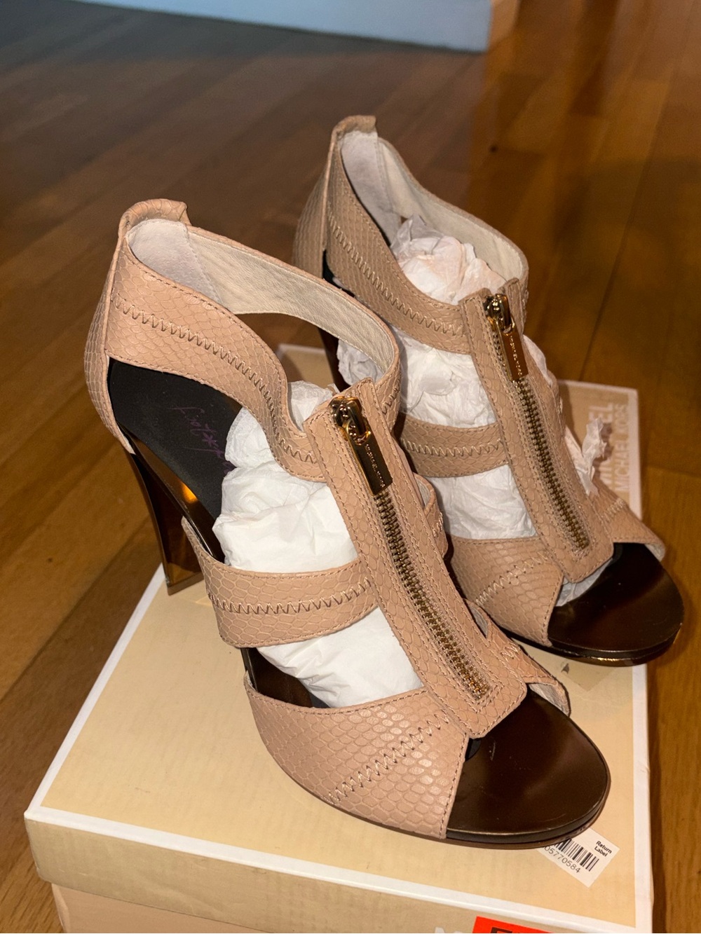 Michael Kors Women’s Nude Zip-Front High Heel Sandals